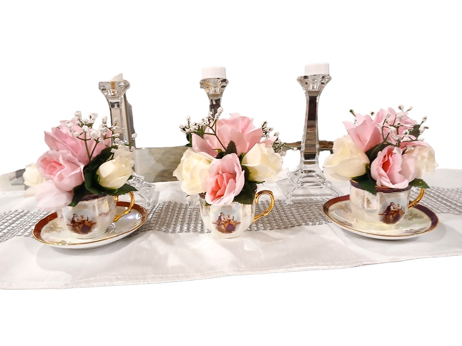 Bridal Pink & White Roses Floral Arrangement Tea Party Cup POP-IN Birthday Love