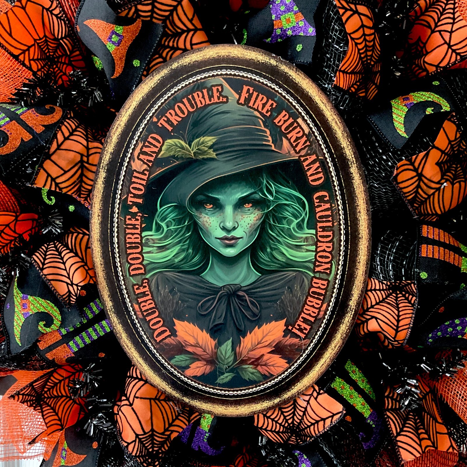 Double Double Toil and Trouble Witch Halloween Deco Mesh Wreath 24 or 28 inch