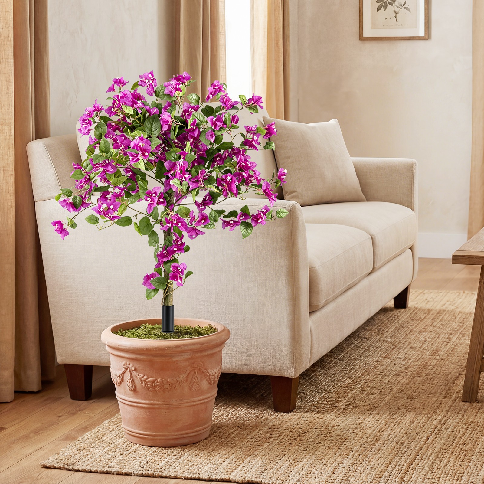 2 Pack Bougainvillea Artificial Trees w/Stable Ground Spike, PE Trunks for Porch