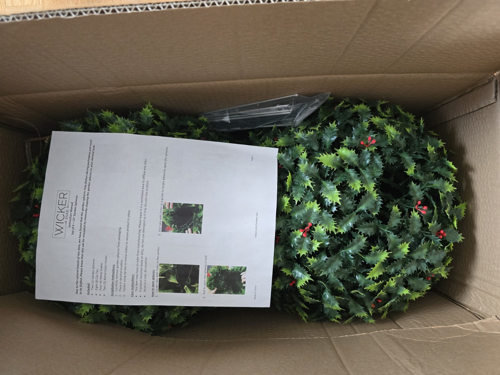 2 Wicker Park 13″ Holly Leaf Spheres Faux Flower Indoor Outdoor Garden NIOB