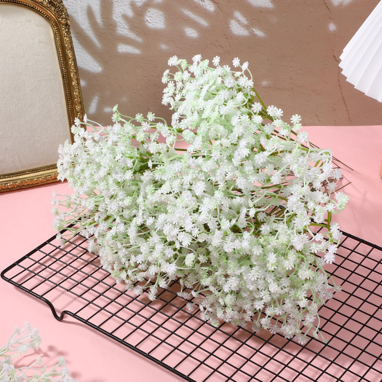 100 PCS White Baby Breath Artificial Flowers Bulk Faux Bouquet Wedding