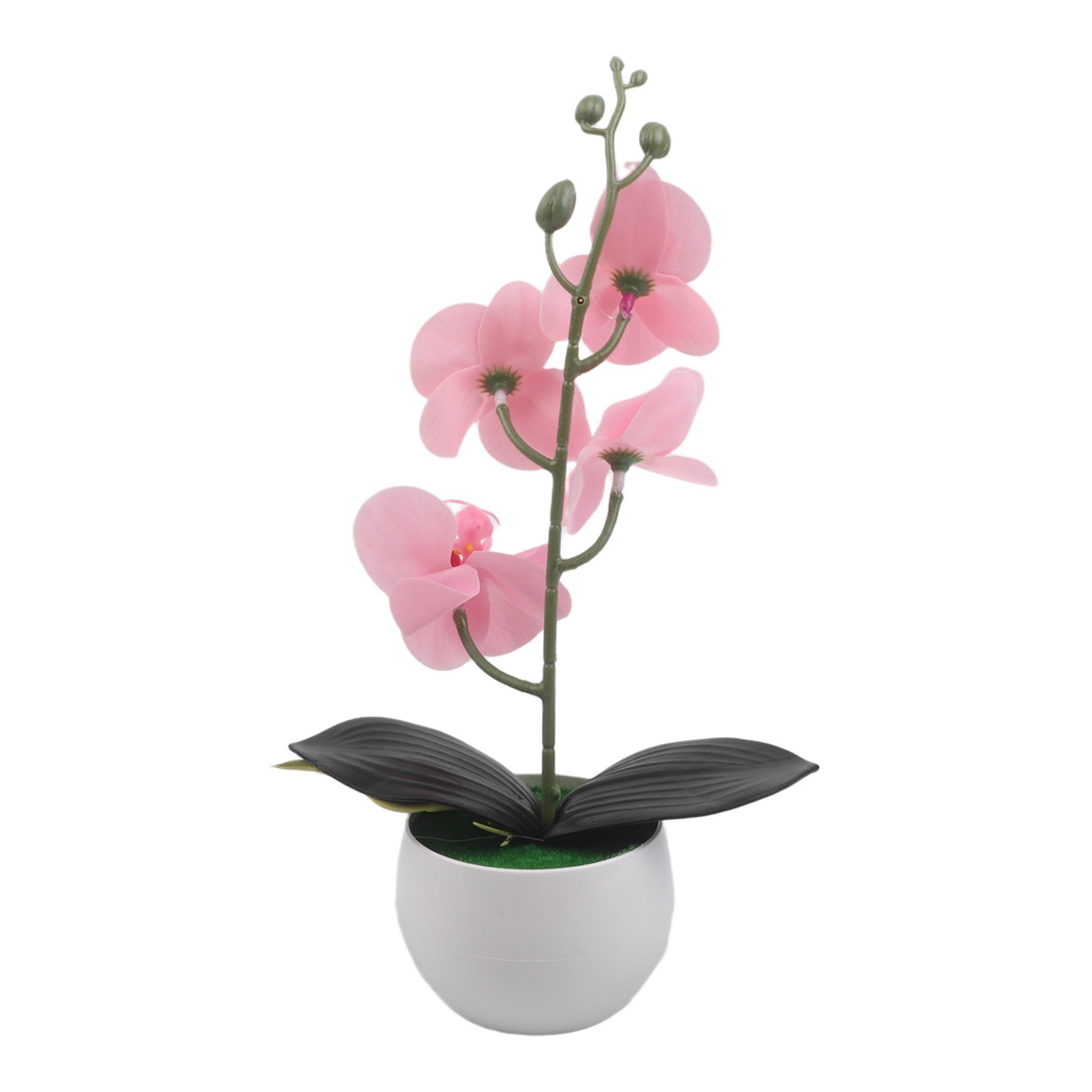 Four Flower Small Round Belly Pot Butterfly Orchid Faux Silk Tabletop Decor