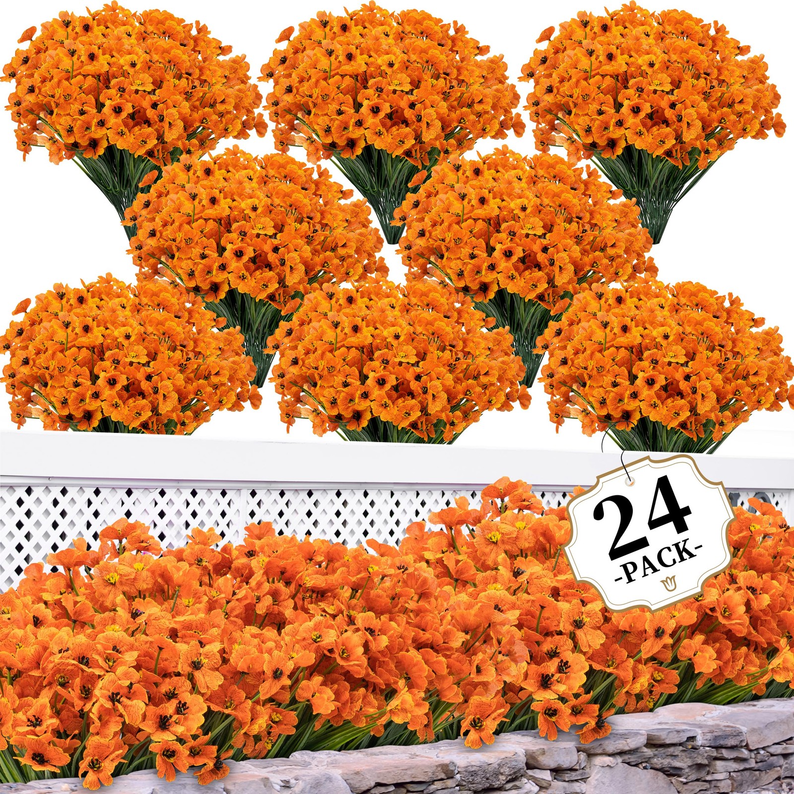ColoPlay Artificial Mums for Outdoors, 24 Bundles Fake Flowers Fall Decor | F…