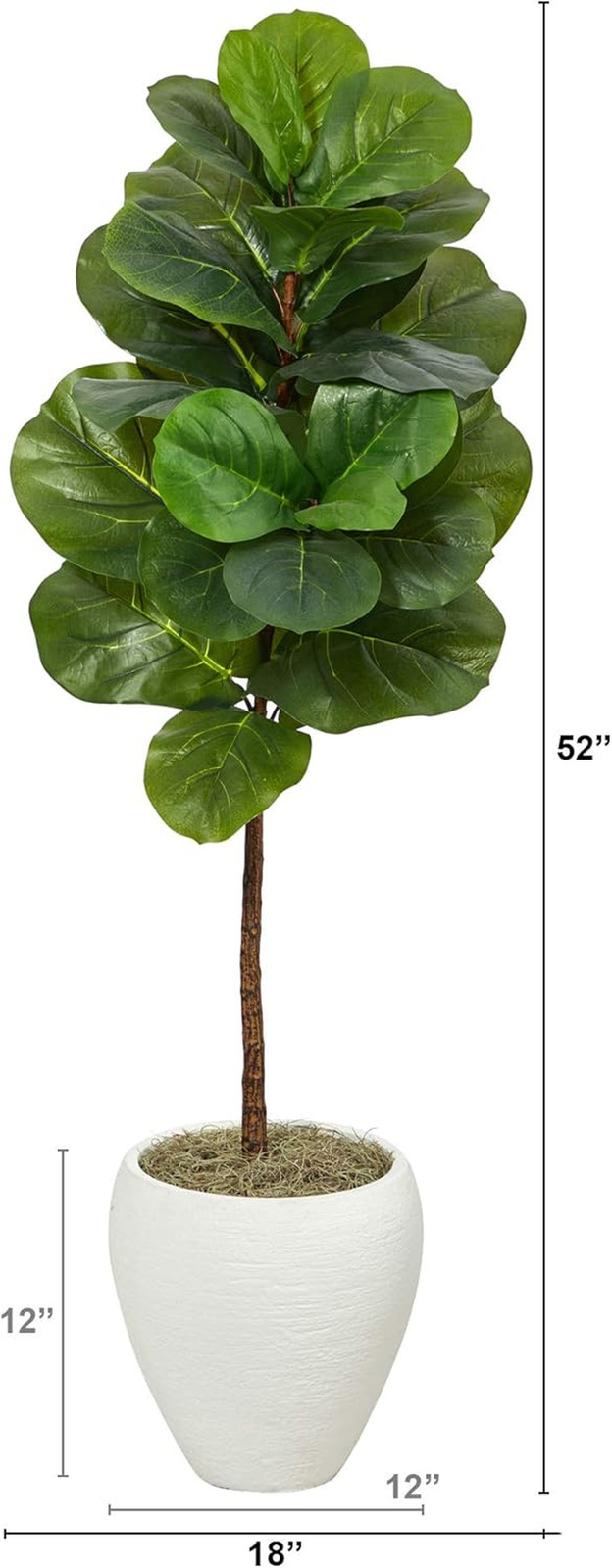 52″ Fiddle Leaf Artificial Tree in Modern White Planter – Lifelike Decor