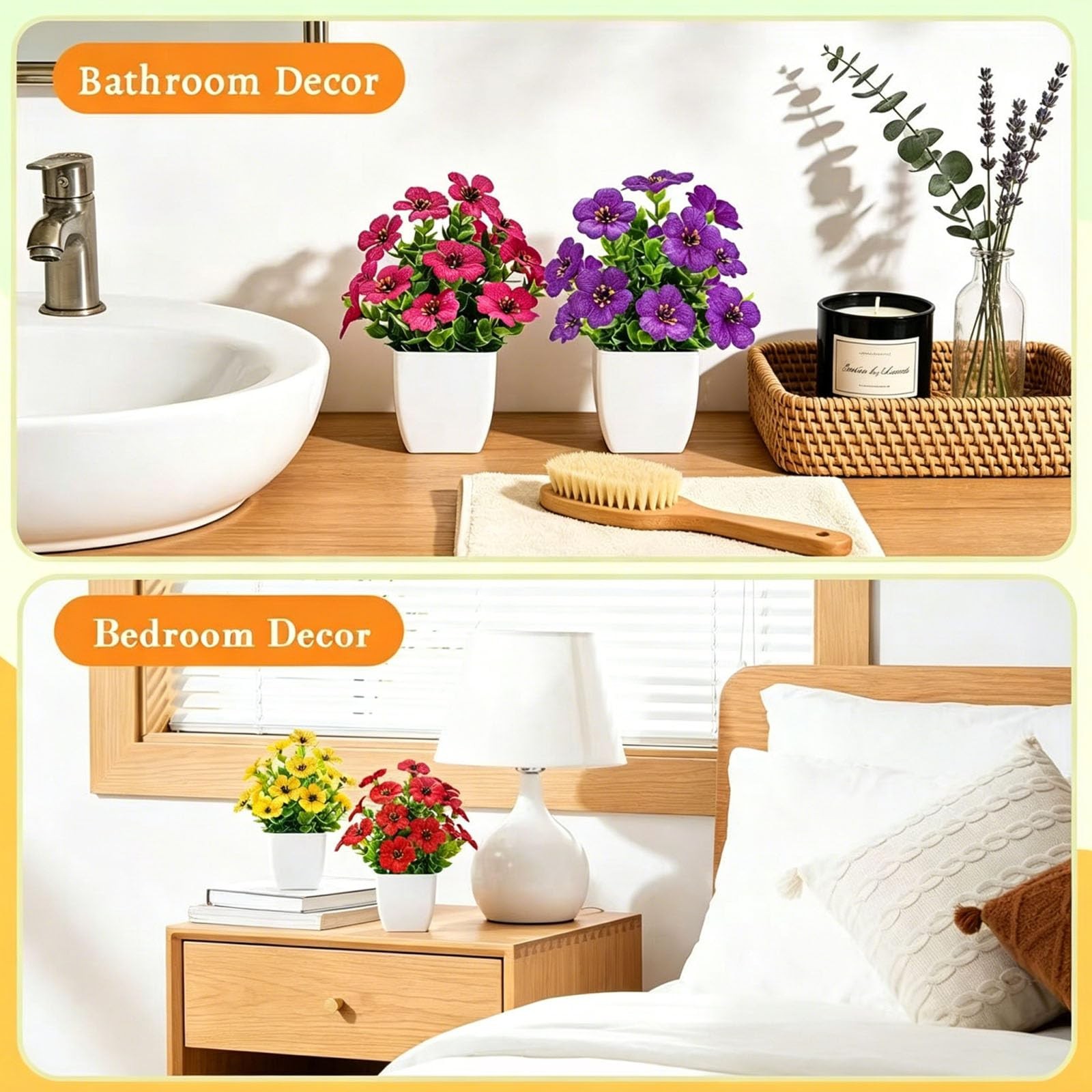 4-Pots Artificial Potted Flowers, Resistant Fake Flower Plants in White Pot, …