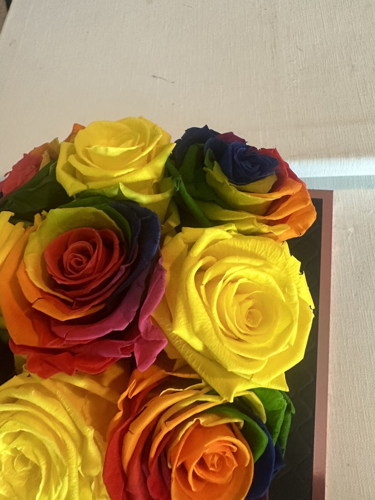Glam Fleur Preserved 9 Yellow And Colorful Real Roses in Square Gift Box