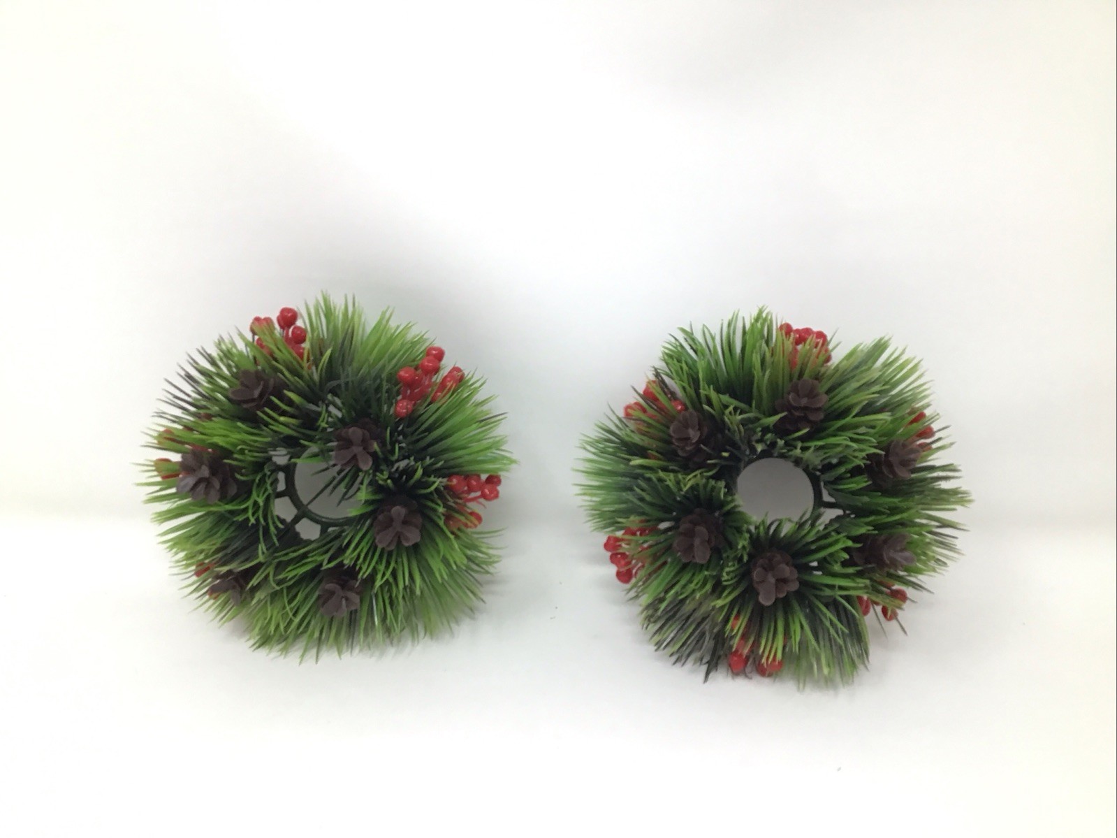 Christmas Wreath Ring Plastic Berries Pinecones Greens MCM Vintage Set Of 2
