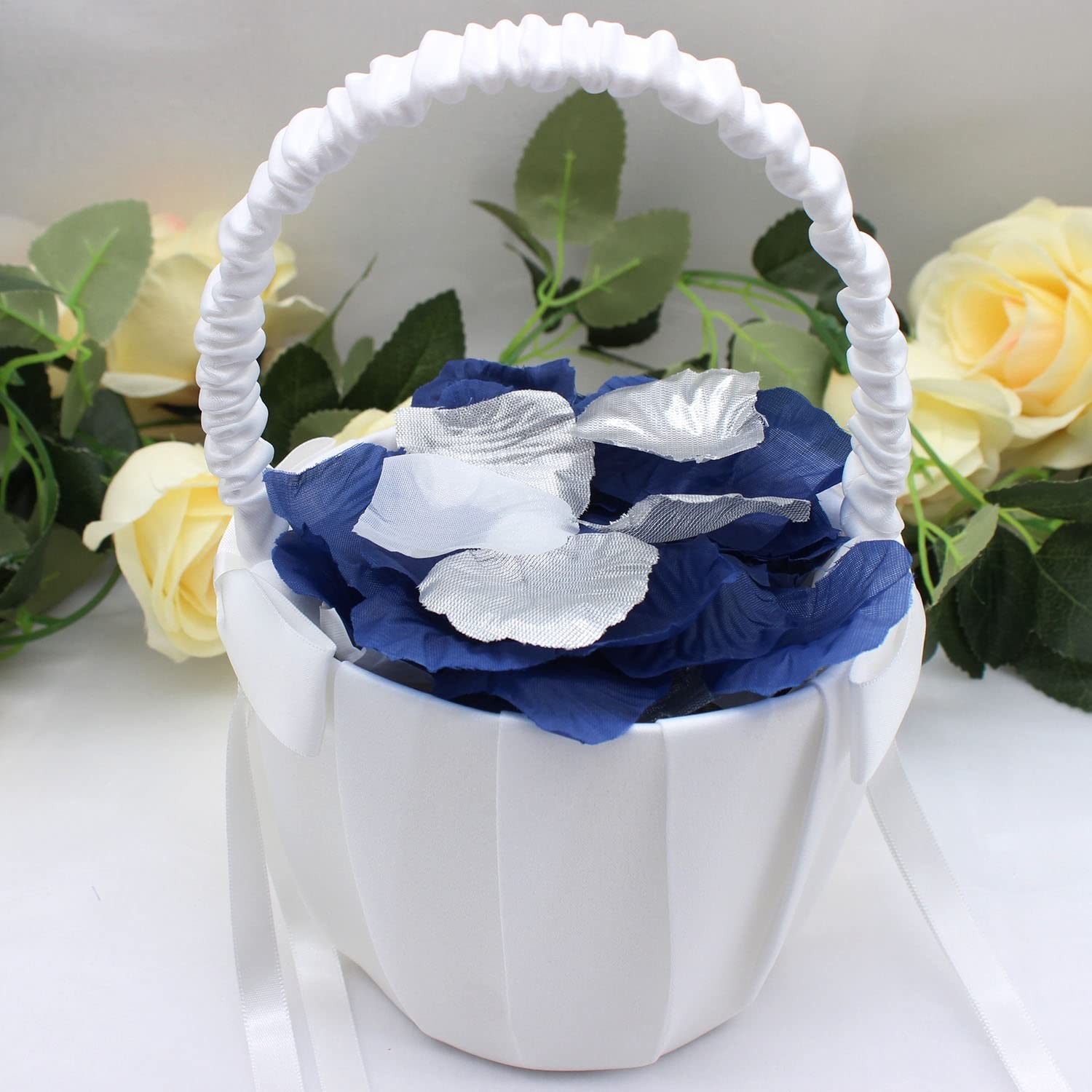 900pcs Navy Blue Silver White Artificial Flowers Silk Rose Petals Flower Girl Sc