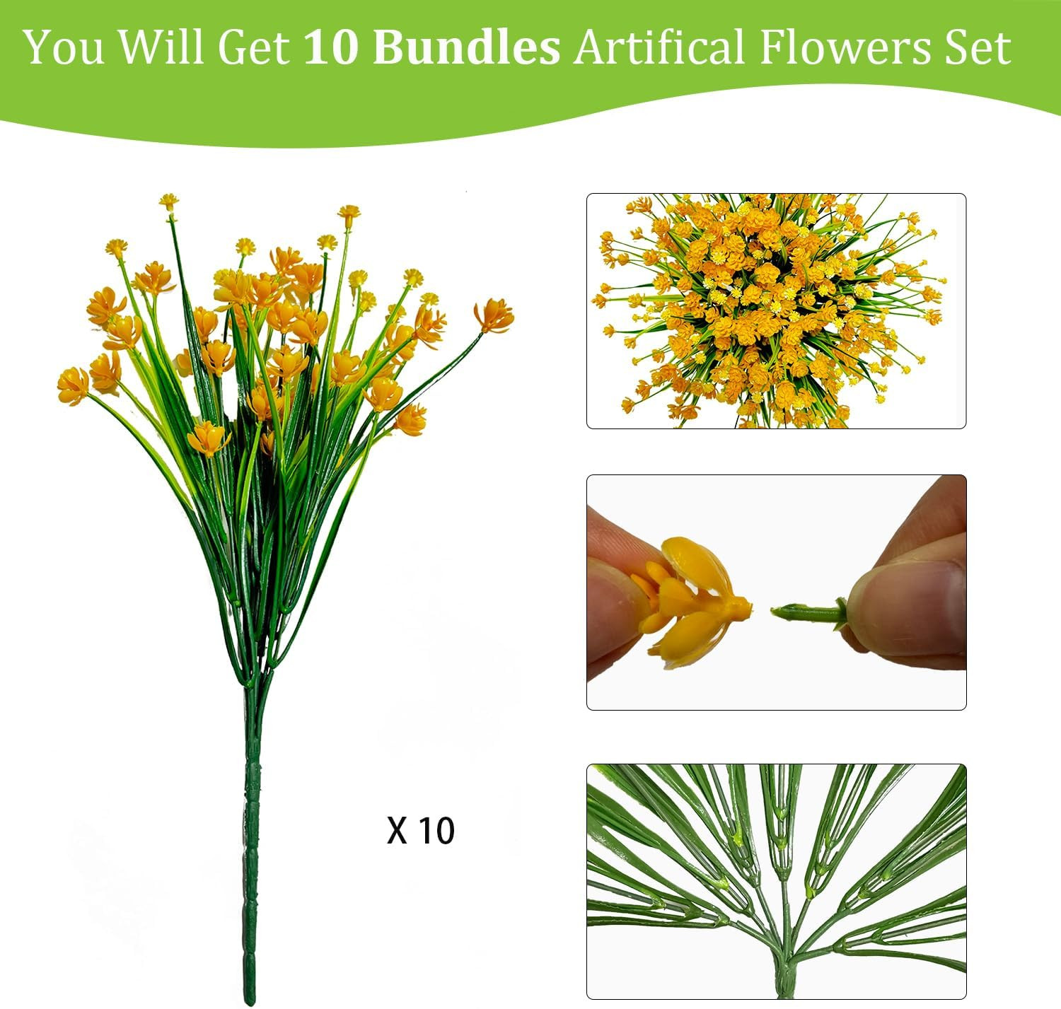 10 Bundles Faux Plastic Flowers No Fade Artificial Flowers Home Decoration Plast