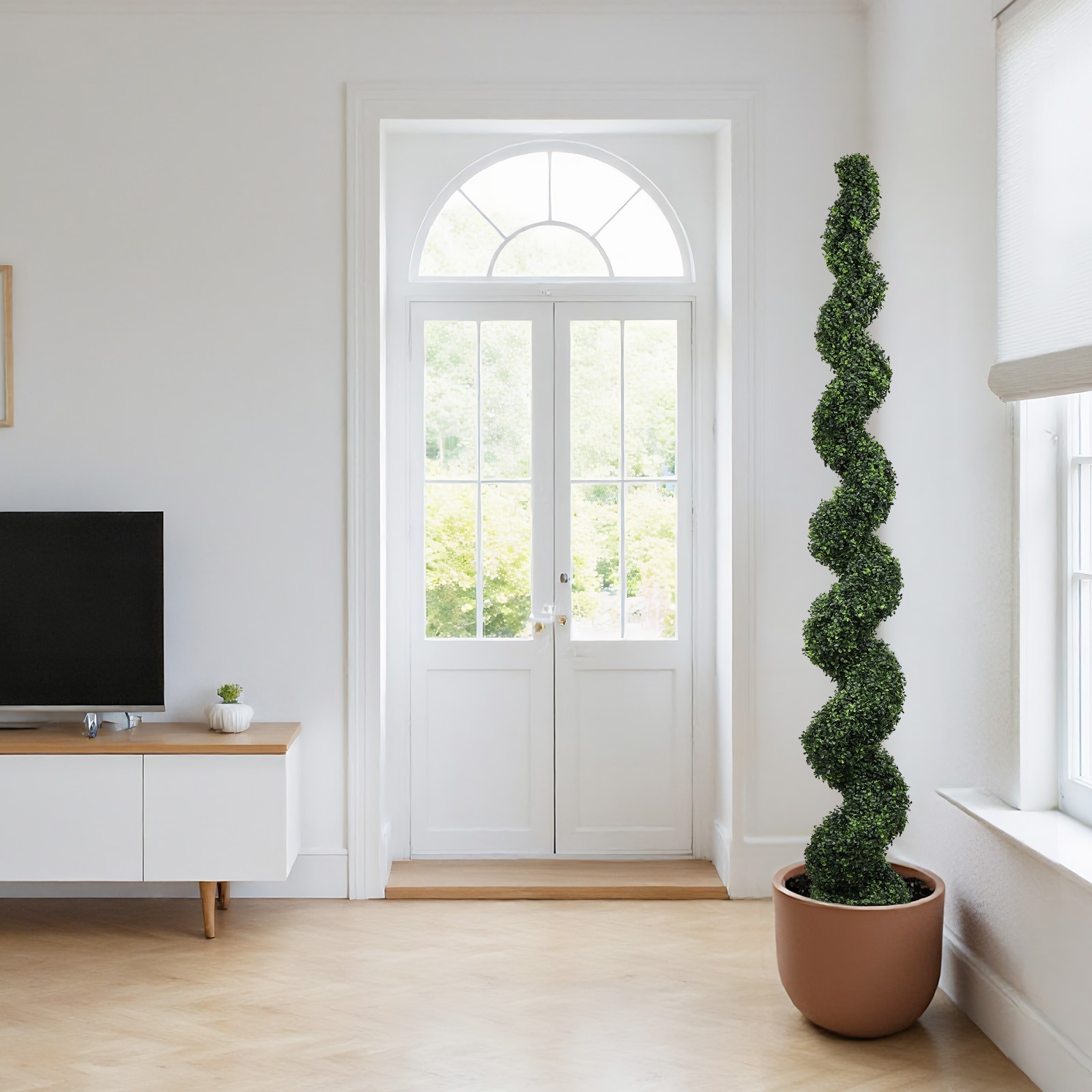 1* 7FT Artificial Faux Boxwood Plants Spiral Topiary Trees Twisted Potted Trees