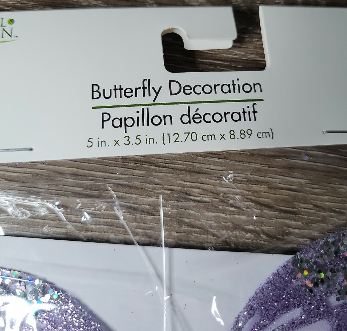 NEW! Floral Garden Sheer Rhinestone Glitter 5″x 3.5″ Purple Butterfly W/Clip