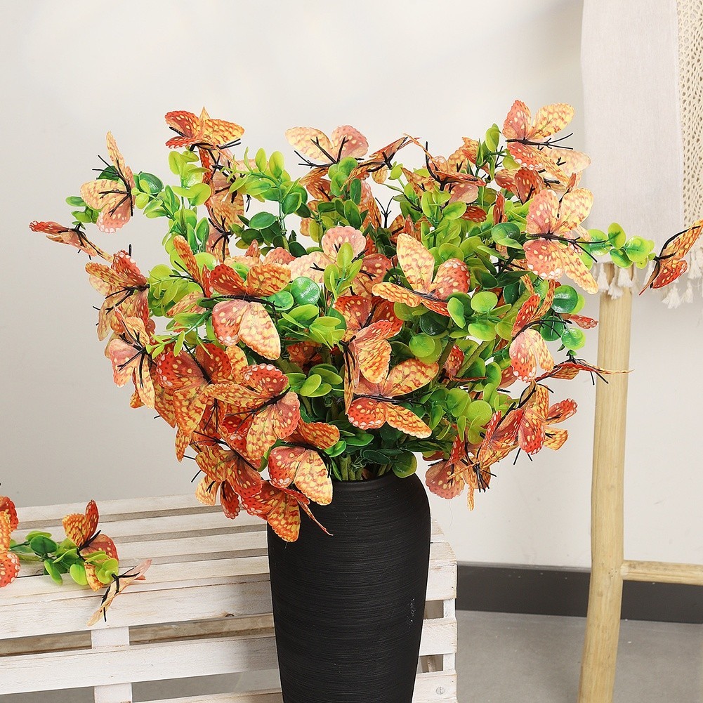 Eucalyptus Style Artificial Flower Branch with Butterflies 56cm Height