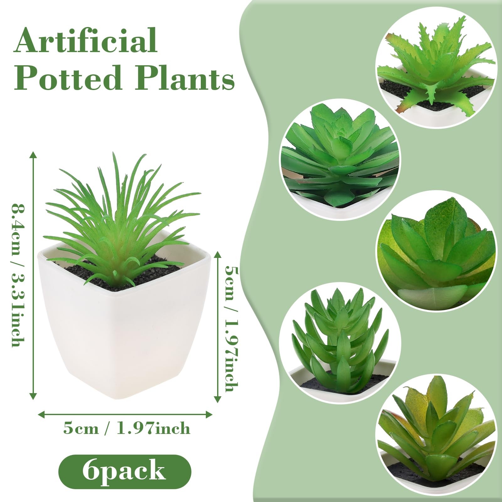 6 Pcs Artificial Succulents Plant Potted Decoration Fake Green Aloe Lotus Mod…