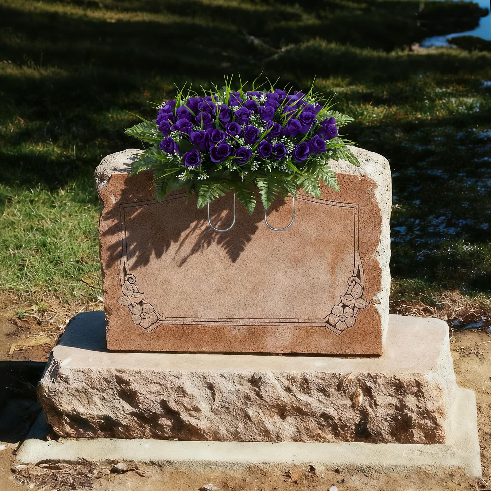 Artificial Headstone Flower Saddle, Silk Cemetery Flowers Saddles, Artificial…