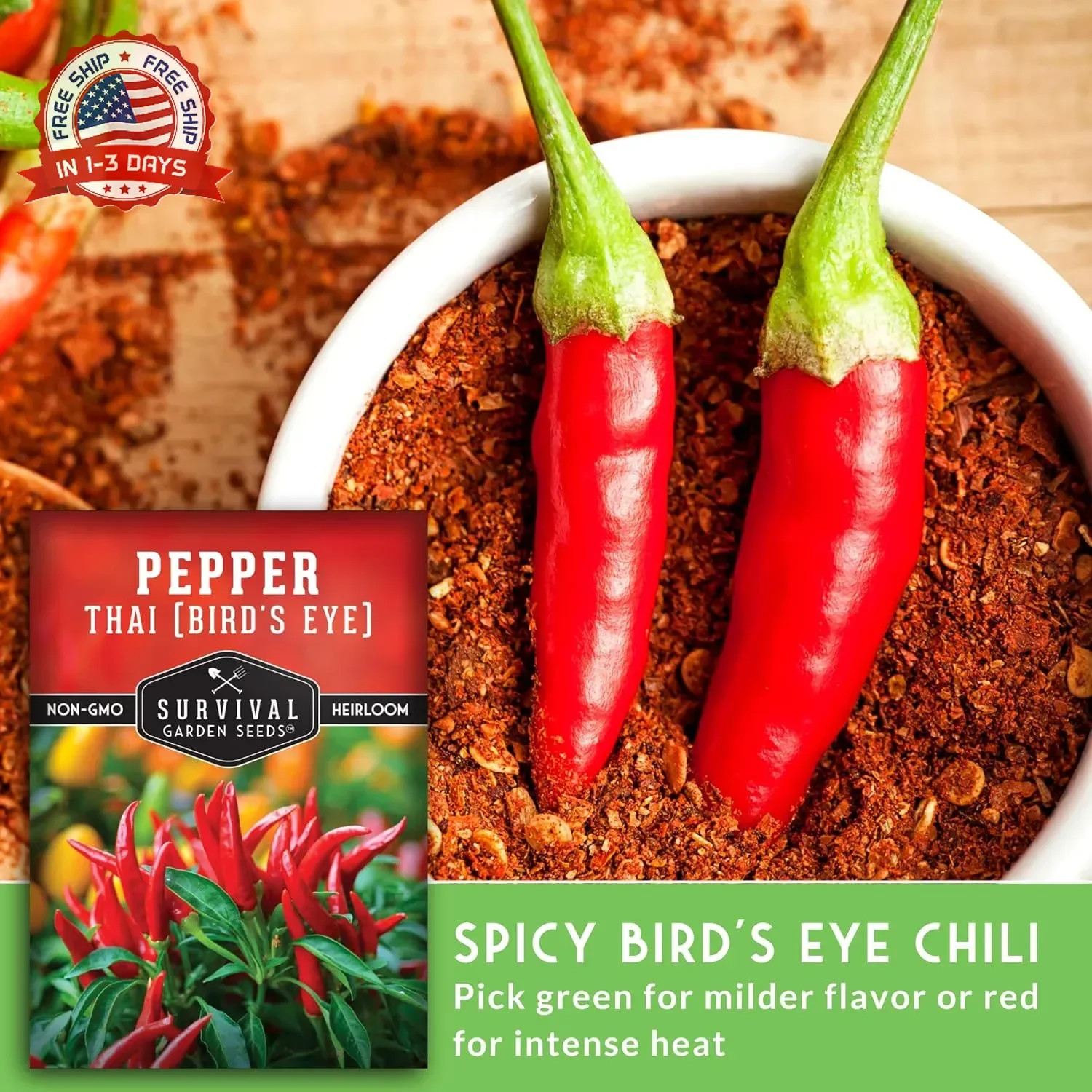 Thai Chili Pepper Seeds for Planting | Bird’s Eye Hot Peppers – Heirloom Non-GMO