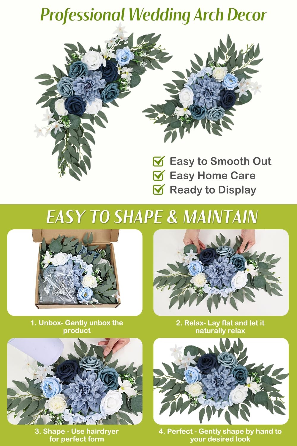 2 PCS Wedding Arch Flower Dusty Blue Artificial Ceremony Backdrop Arrangement
