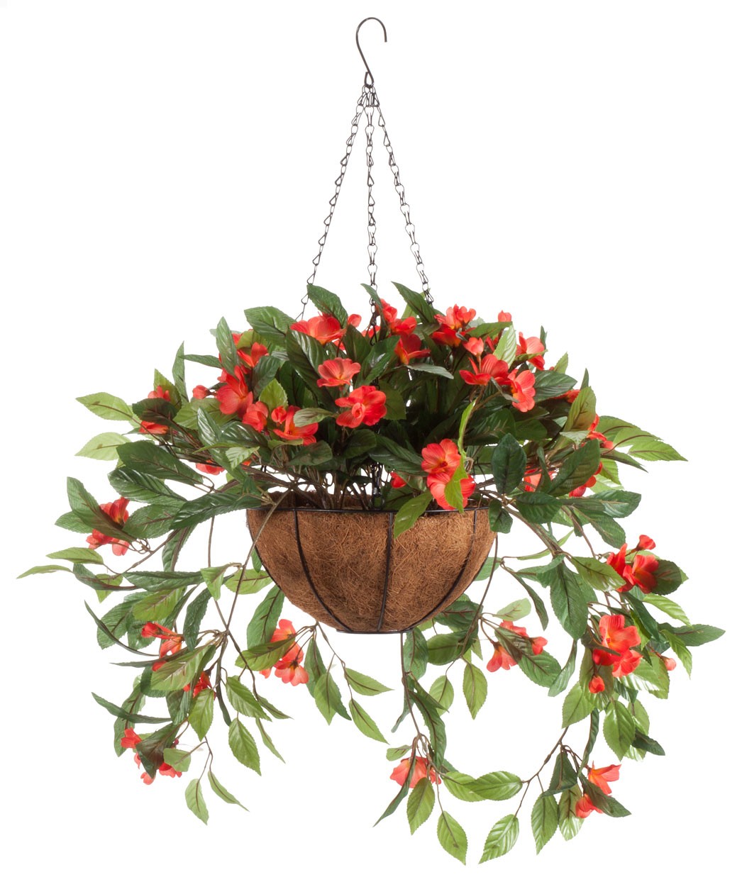 Fully Assembled Artificial Impatiens Hanging Basket, White