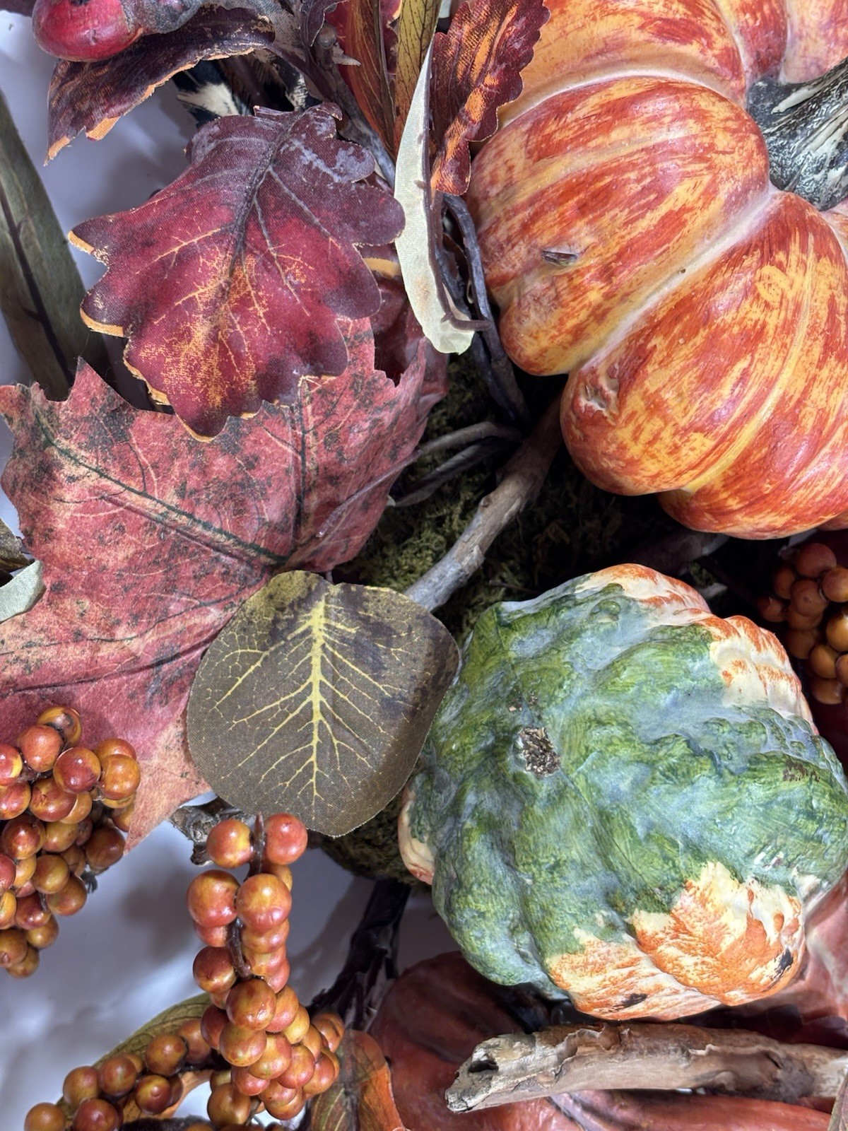 Thanksgiving/Fall Leaves Gourd Centerpiece w/ Twigs Oval Arrangement 19”