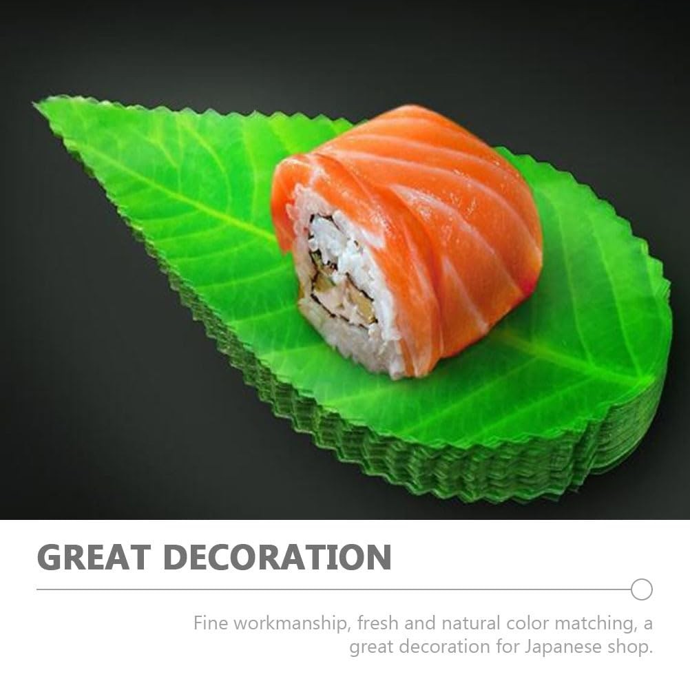 200Pcs Sushi Decorative Leaves Reusable Artificial Green Leaf Sushi Dish Deco…