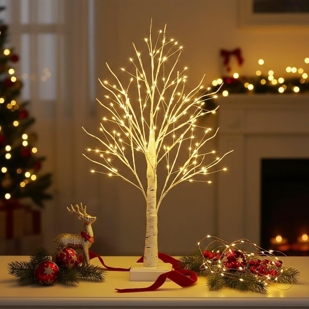 2ft Lighted Birch Tree with 144 Warm White LEDs – Small White Christmas Tree …