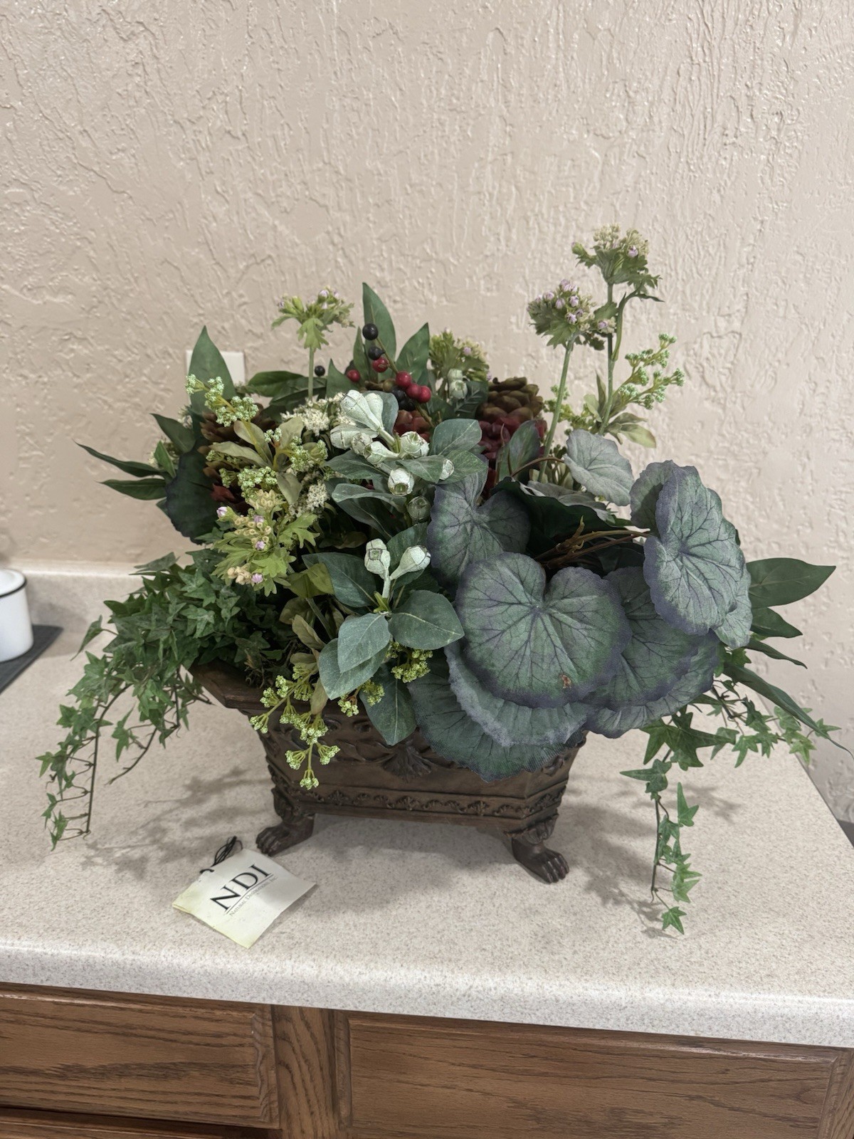 NDI Natural Decorations Inc Luxury Faux Floral Arrangement 976-316 Signed Tag