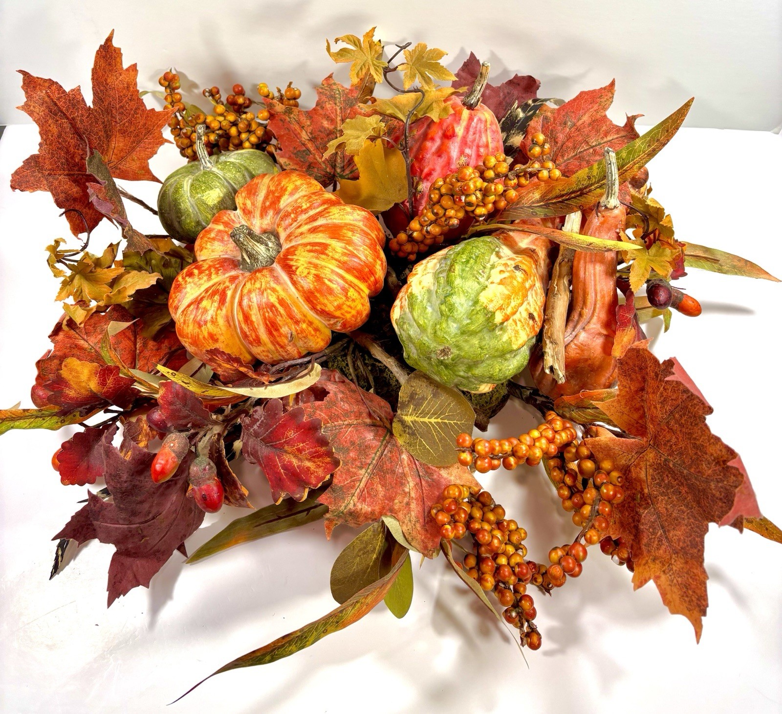 Thanksgiving/Fall Leaves Gourd Centerpiece w/ Twigs Oval Arrangement 19”