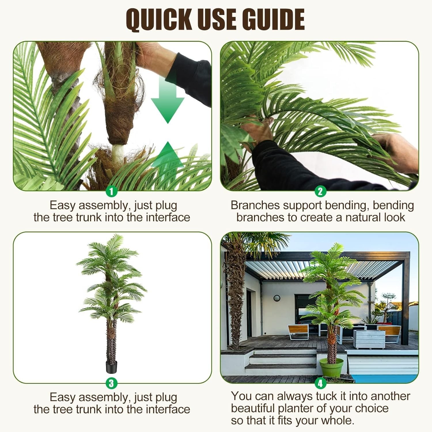 8.5ft Tall Artificial Triple Phoenix Palm Tree UV Resistant Large Fake Silk
