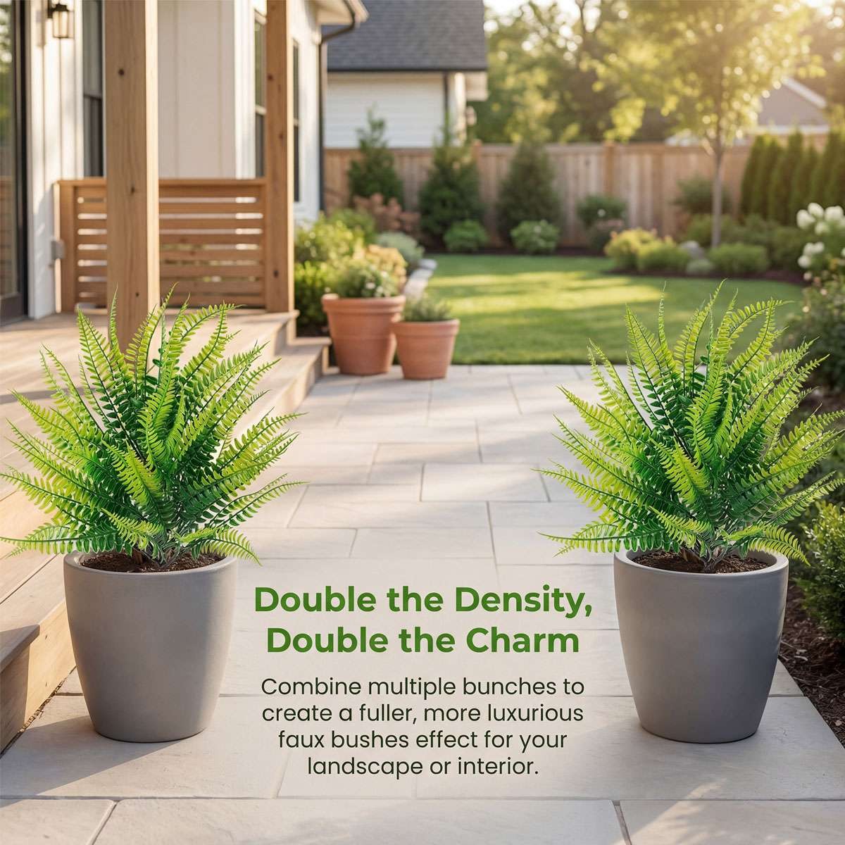 Artificial Boston Fern Plants Bushes Outdoor Decor with Ground Stake Faux Plants