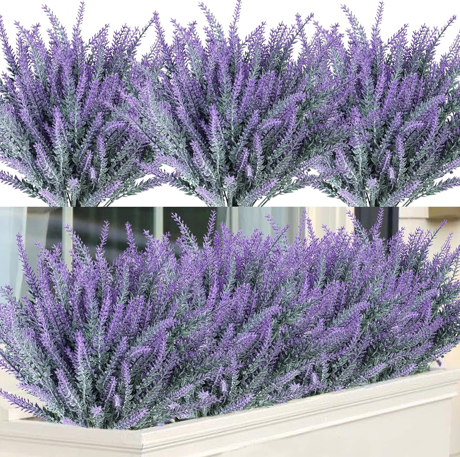 12 Bundles Artificial Lavender Fake Flowers Faux Plastic Plants for Home Wedding