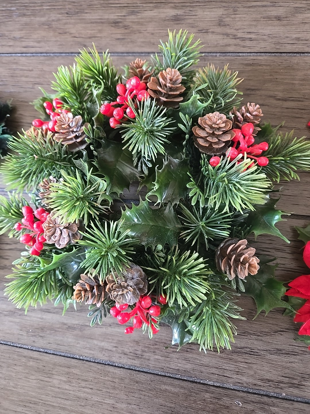Vintage Plastic Candle Rings Christmas Wreath Set Of 5 Holly Berries Poinsettias