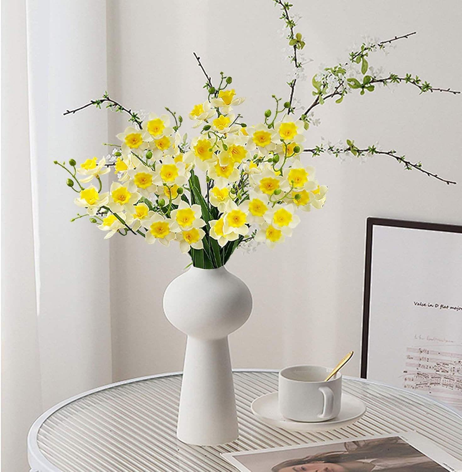 2 Bunches 42 Heads Artificial Daffodils, 58Cm/22 Long Stem Artificial Spring Flo