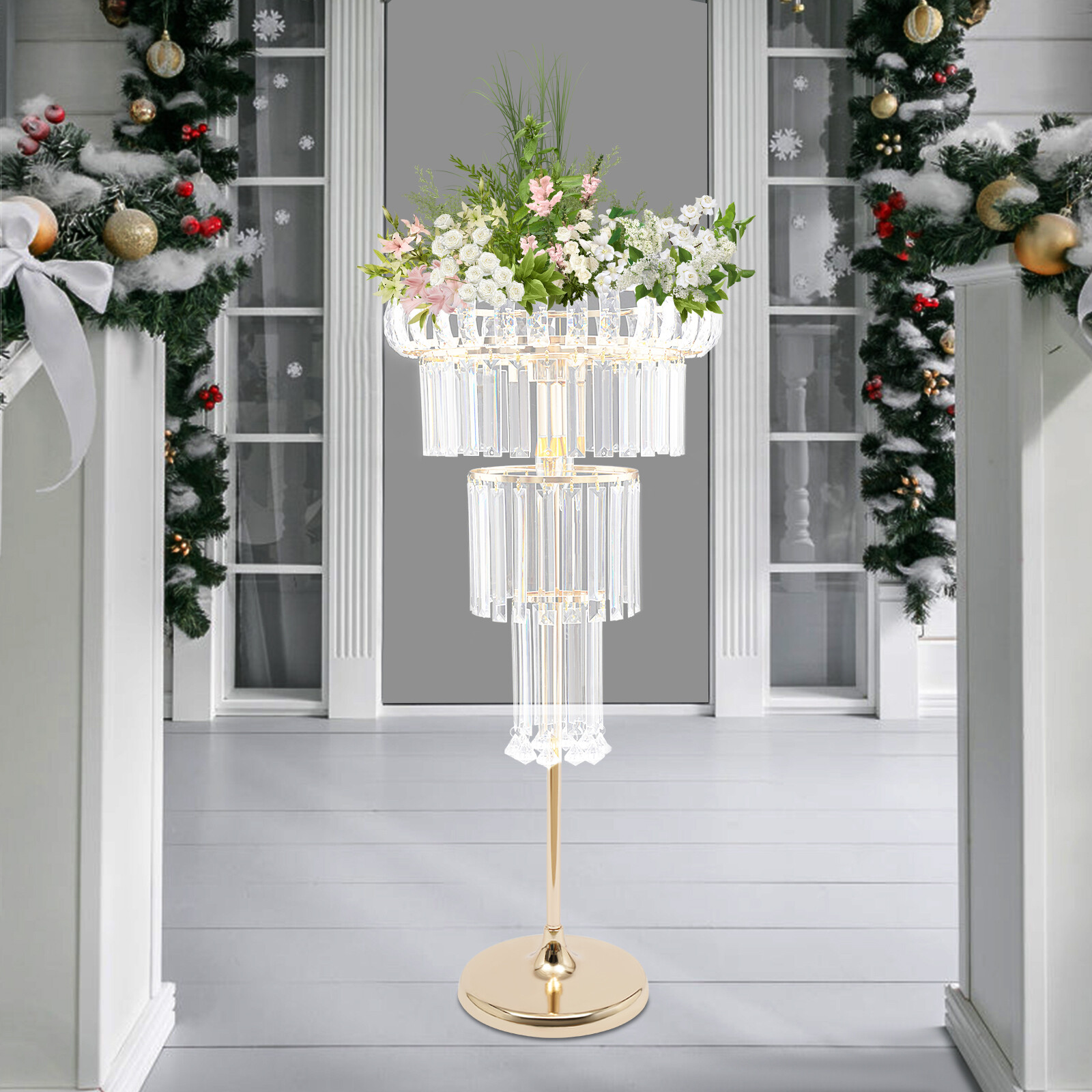 4 Tier Gold Flower Stand Wedding Party Flower Stand 2*LED Centerpiece Decor