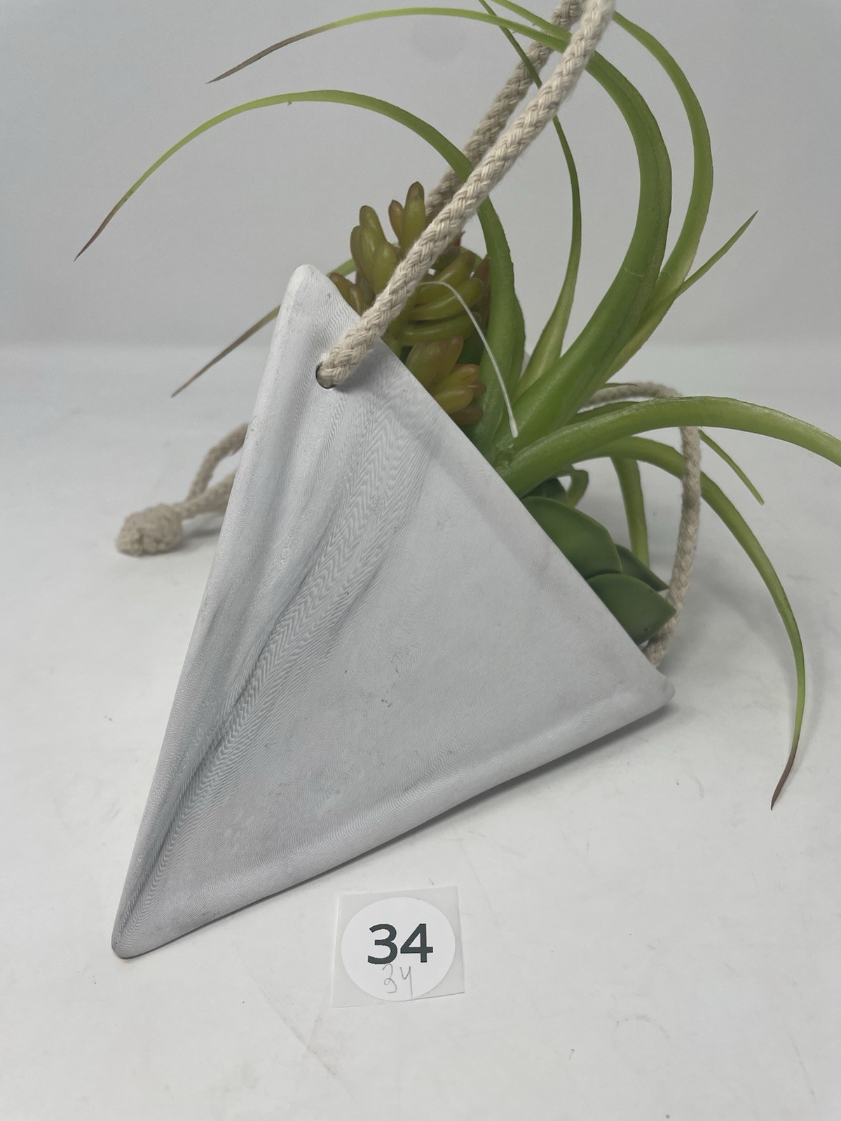 New Hanging Faux Succulent Arrangement Marble Triangle Planter Wall Decor