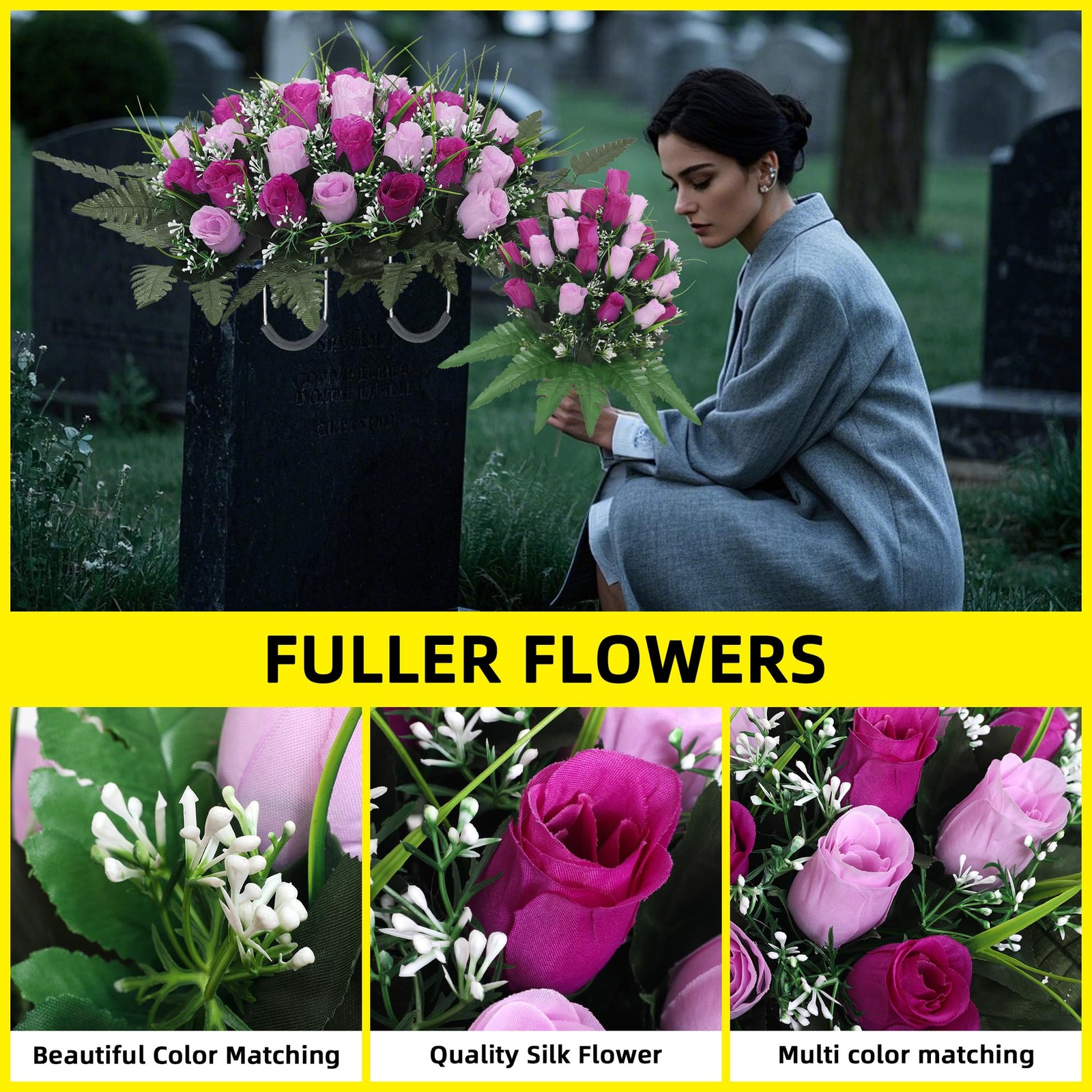 Artificial Cemetery Flower Headstone Flower Saddle Grave Rose Flowers for Cem…