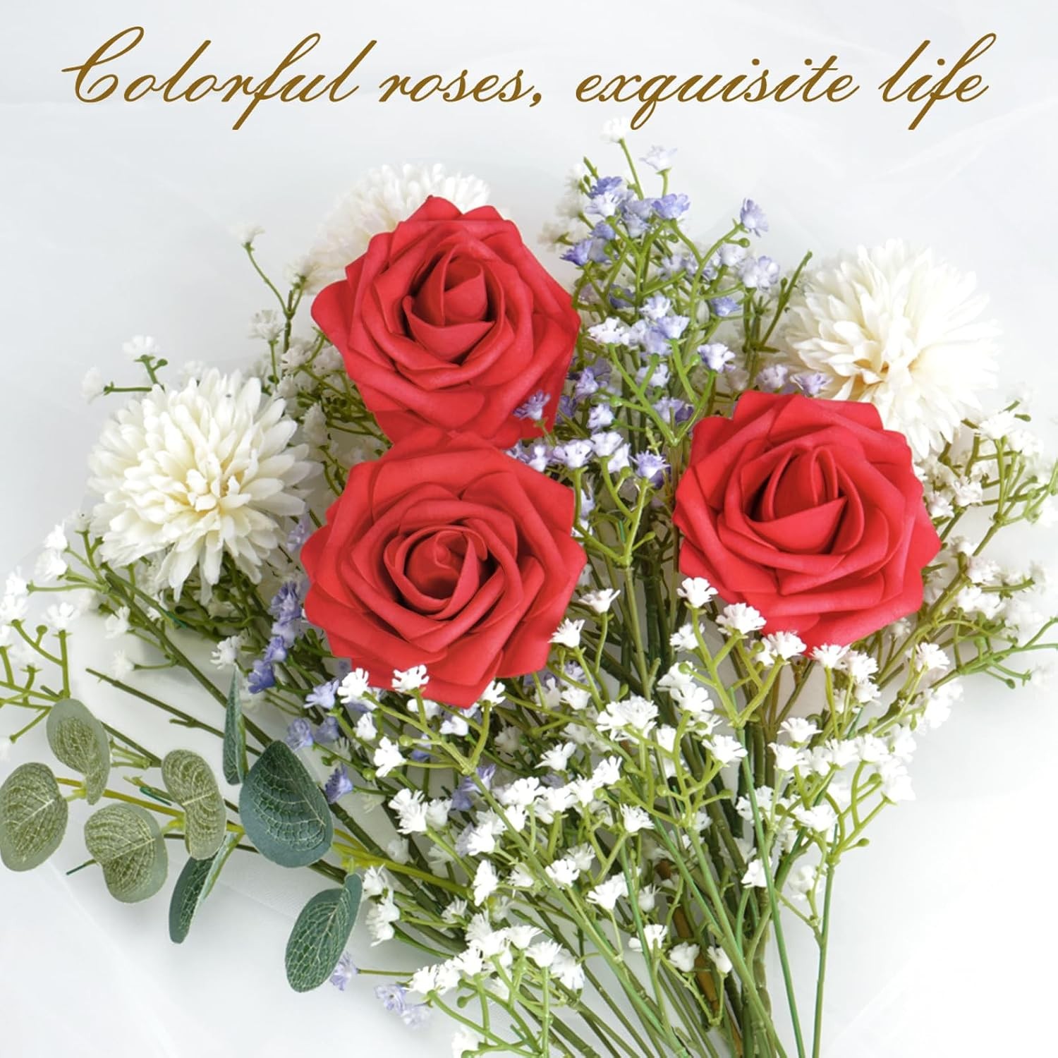 16Pcs Artificial Flowers Fake Roses with Stems, Red Boxed Foam Roses for DIY