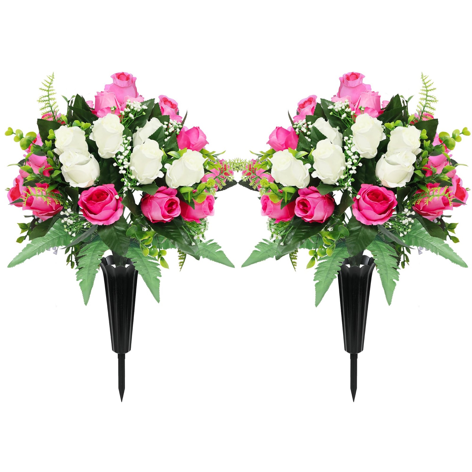 2 Sets Artificial Cemetery Flowers for Grave,Realistic Grave Flowers for Ceme…