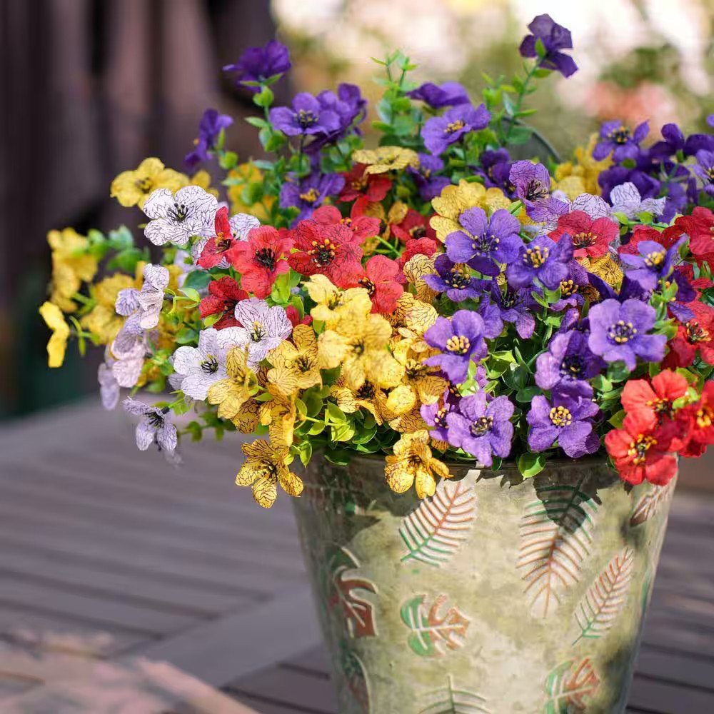 13.8 In. Multi-Colored Outdoor Artificial Daisy Flower, 12 Bundles Fake Flowers