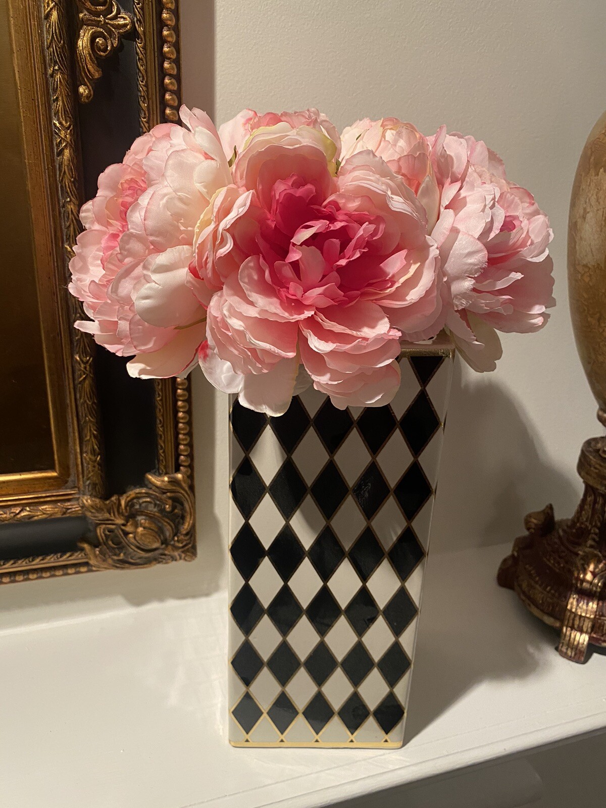 Peony In Glass Vase Full Bloom Arrangement Centerpiece Home Decor