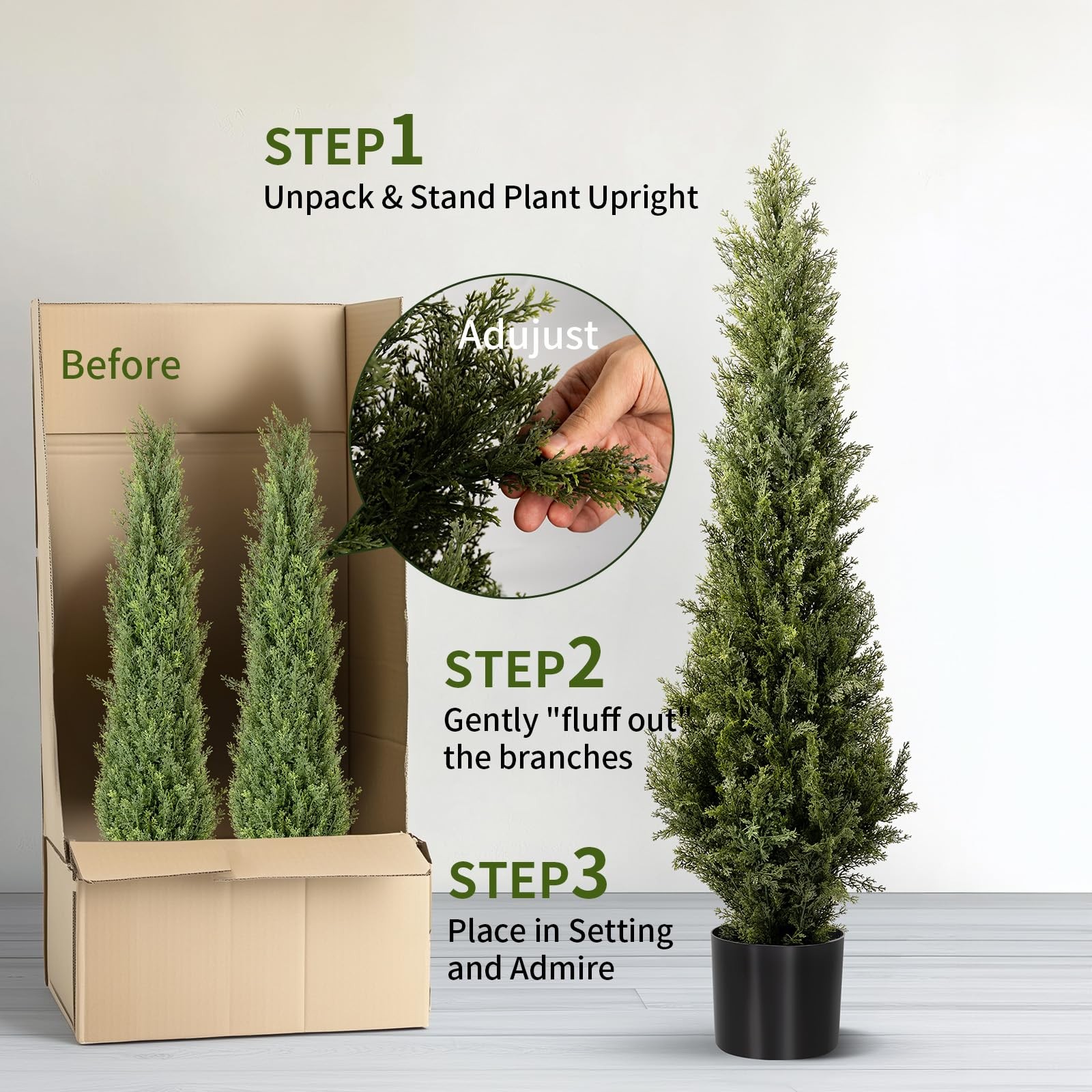 3FT Artificial Cedar Topiary Trees 2 Set, Realistic Fake Cypress Tree Tall Fa…