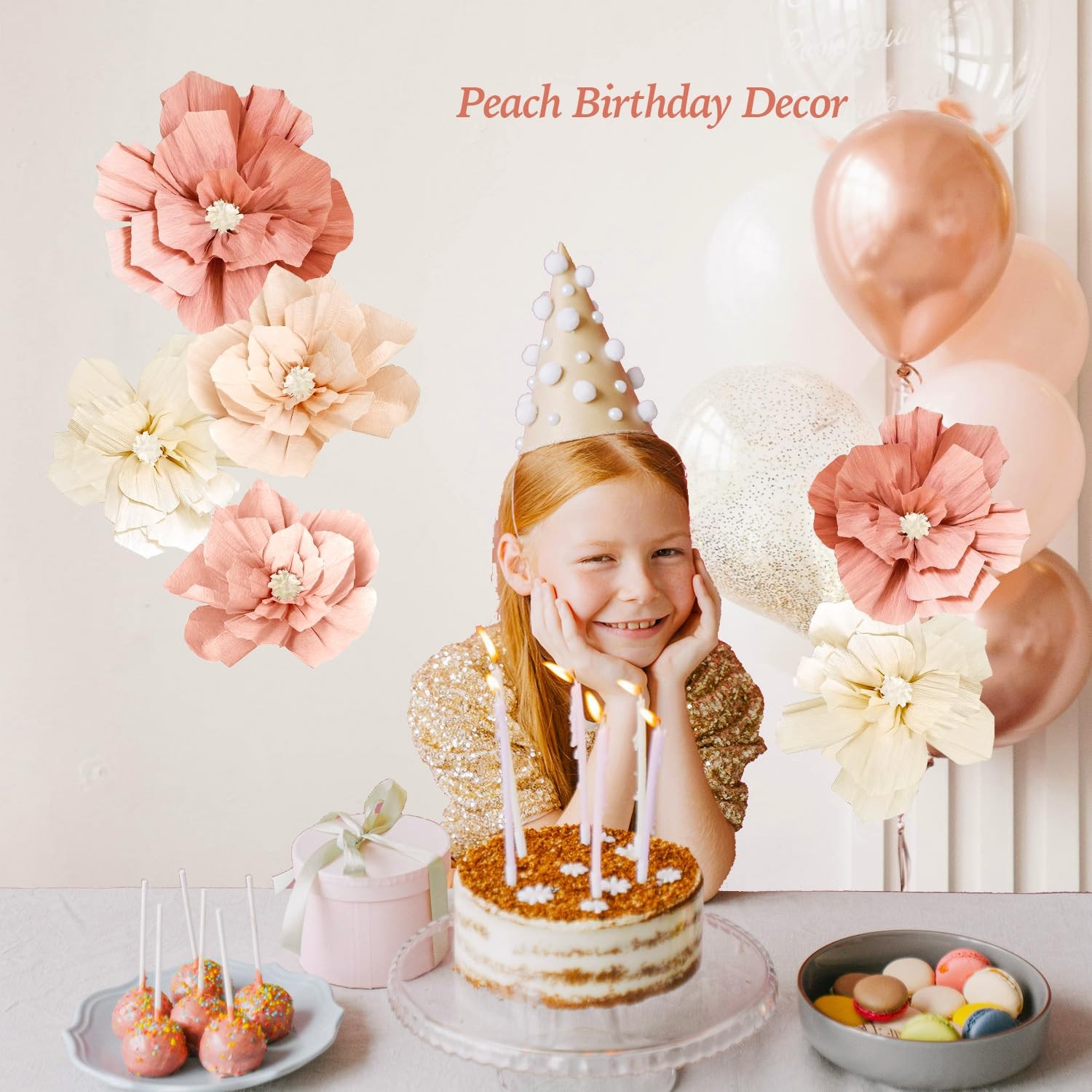 Beige Sweet Peach Paper Flowers Boho Party Decorations Artificial 3D Wall Déc…