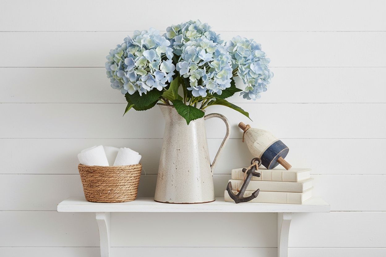 Soft Blue Faux Hydrangea Stem 18 Inch Wedding Artificial Silk Flower Large Bloom