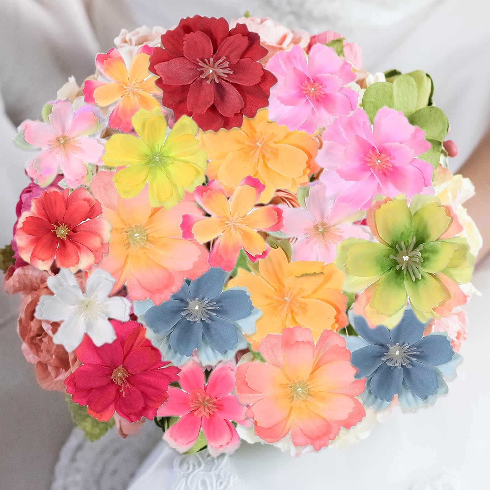 100 Pcs Fake Silk Flower Heads, 1.6 Inch Artificial Cherry Blossom Faux Flowe…