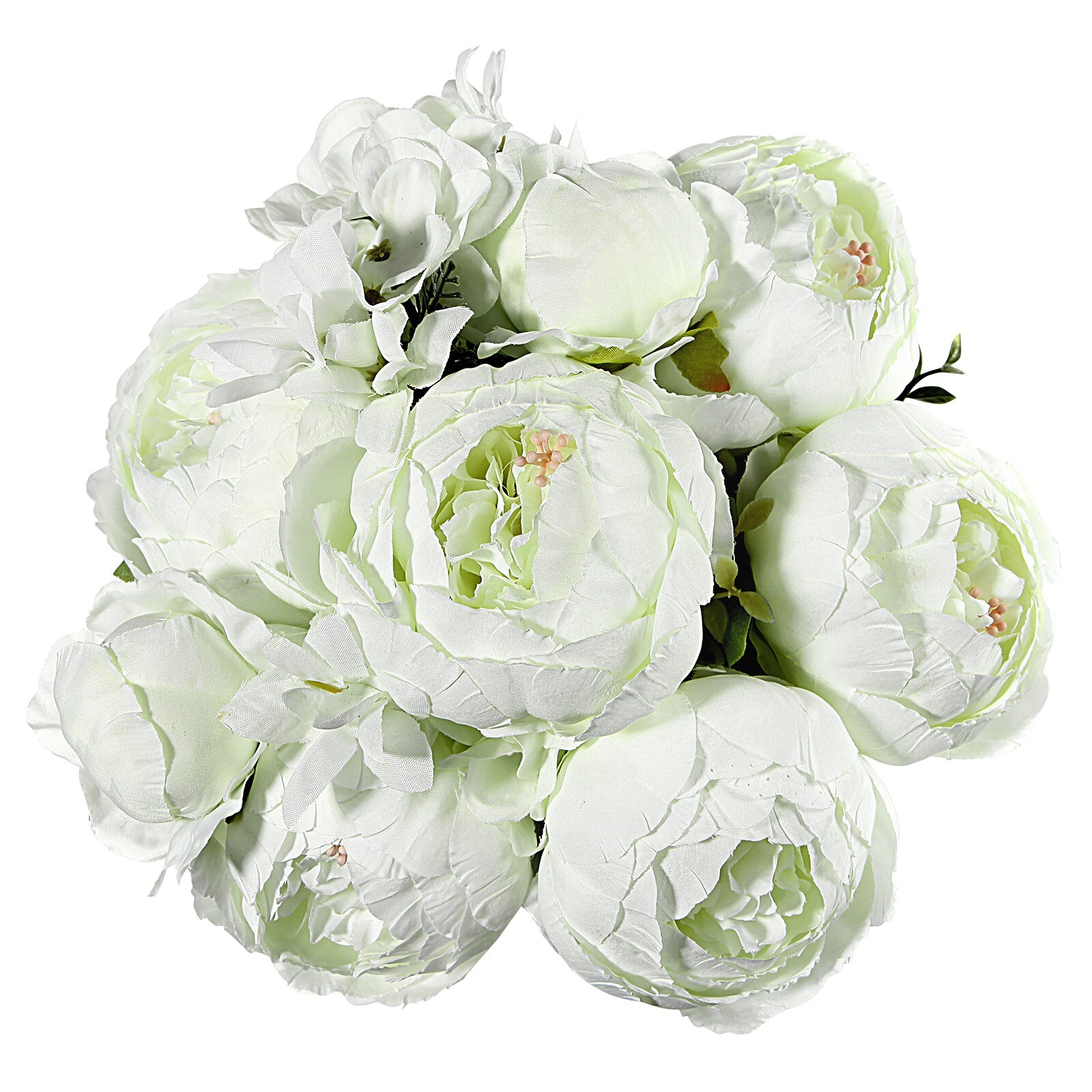 EZFLOWERY Artificial Peony Silk Flowers Arrangement Bouquet for Wedding – White
