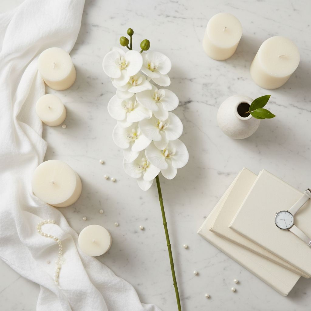 White Orchid Stem Artificial Floral Pick 26 Inch Ivory White Faux Orchid Spray f