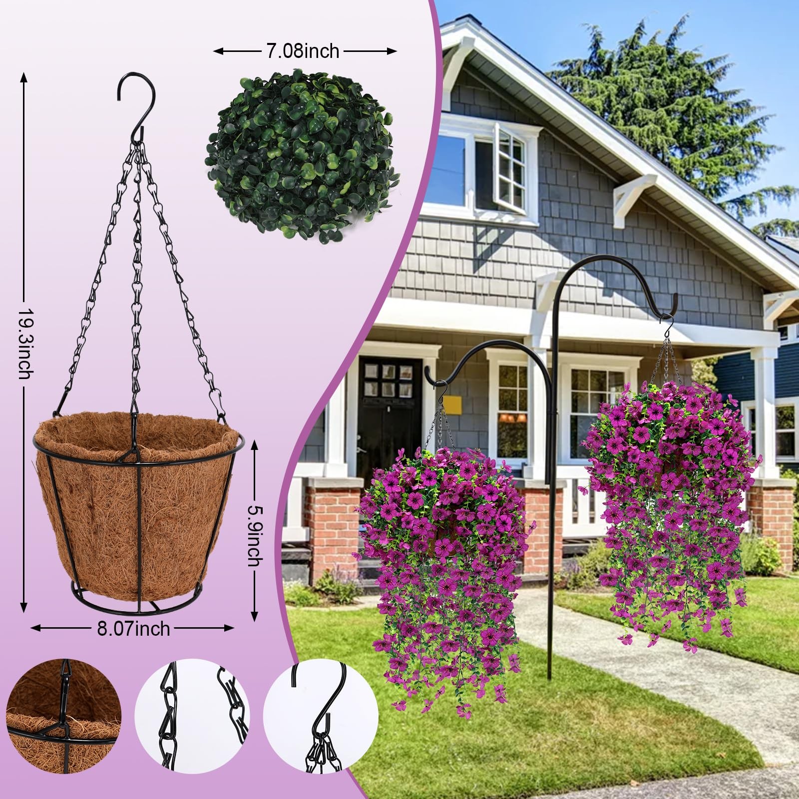 Best Geegoods 2 Set Artificial Hanging Flowers Baskets for Outdoor, UV Resistant