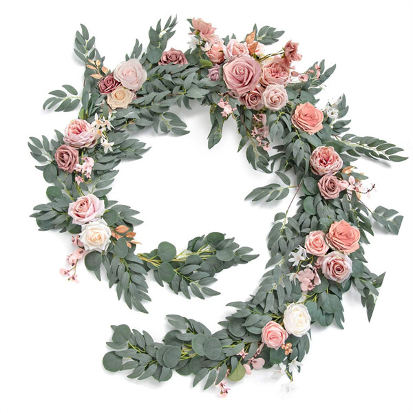 2PCS Fake Silk Rose Garland Real Touch Hanging Vine for Wedding Table Arch Decor