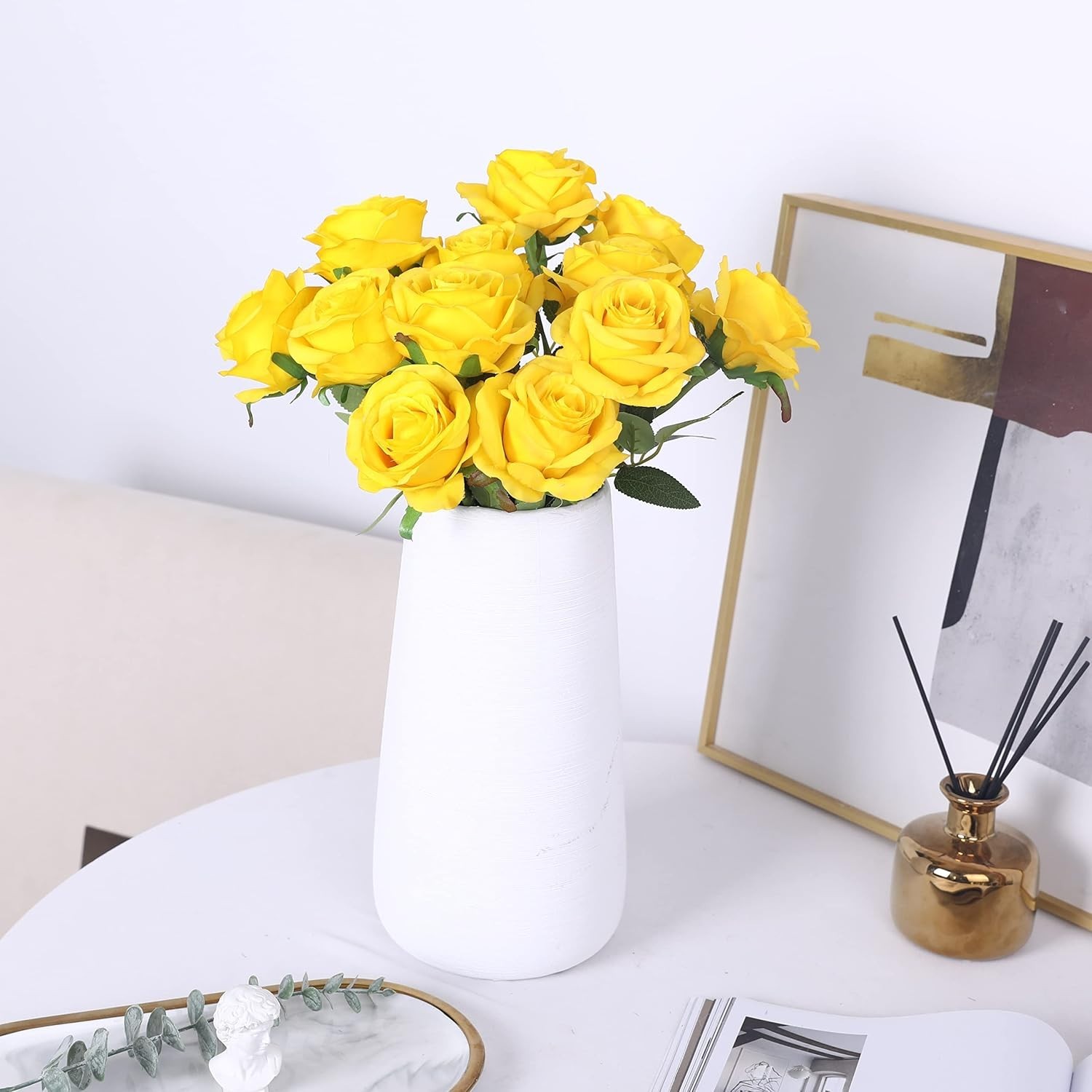 10Pcs Artificial Roses Flowers, Realistic Blossom Roses, Real Touch Silk Rose…