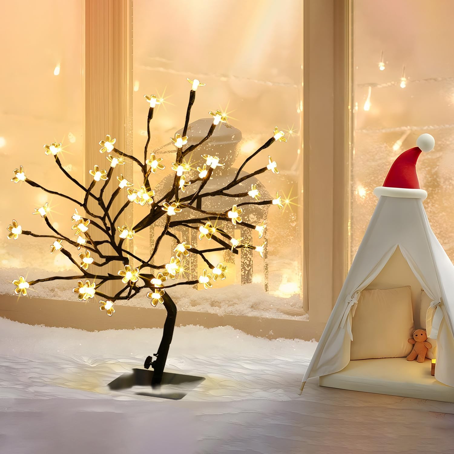 Cherry Blossom Tree Lights,Artificial Bonsai Tree with 48 Warm White LED Ligh…