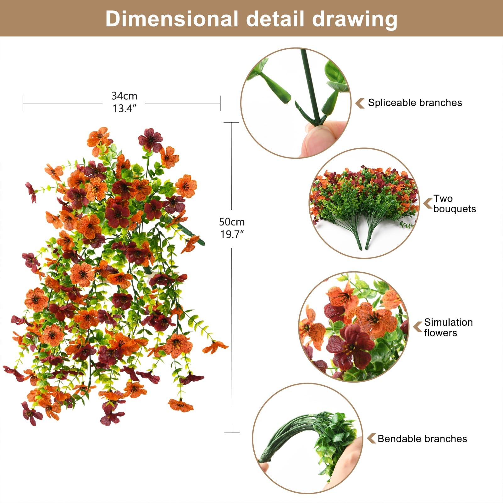 Artificial Hanging Flowers Plants for Outdoor Spring Summer Decoration, 2PCS …