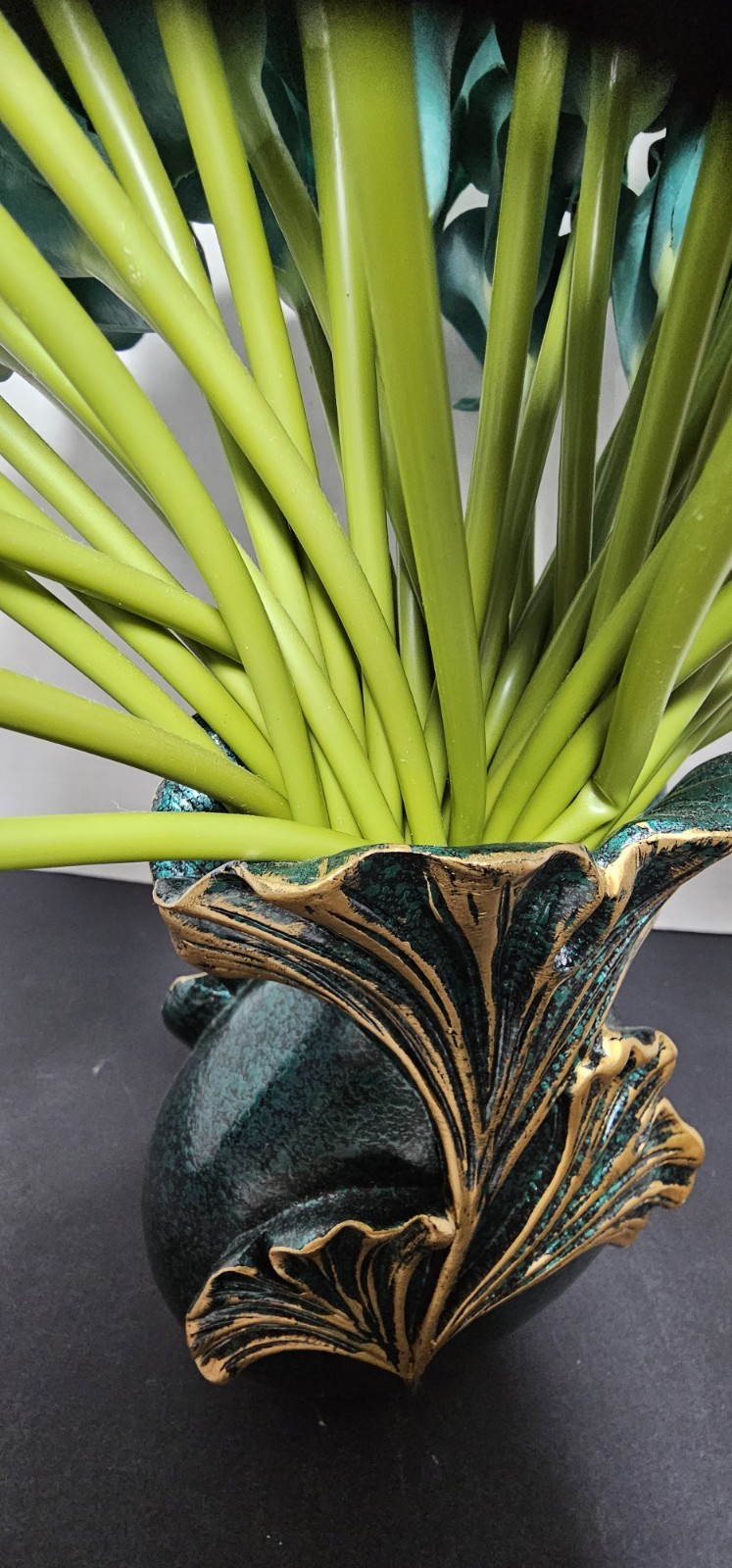 Teal Calla Lily Artificial Flowers Bouquet Wedding Centerpiece Pretty Green Vase